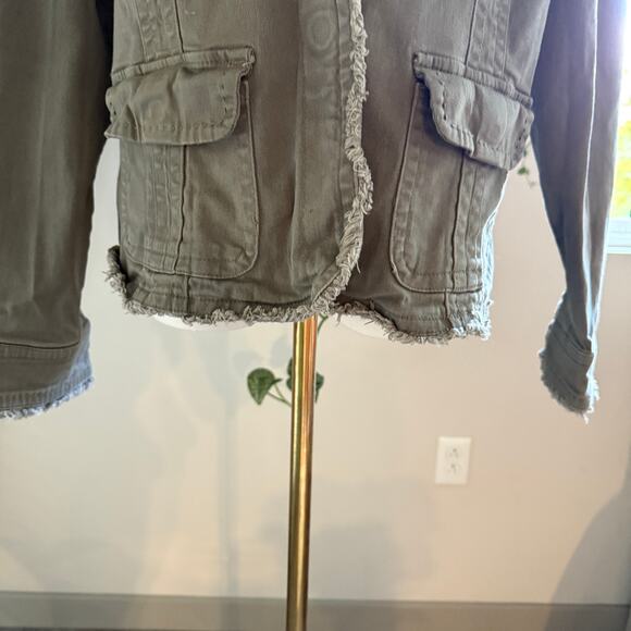 Vintage Military Denim Olive Green Structure Jacket Womens Large Casual Y2K - Picture 6 of 9